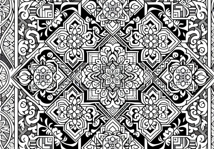 Carreau oriental avec un motif délicat - Image à colorier pour adultes gratuite