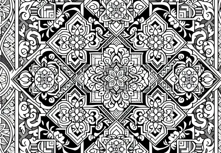 Carreau oriental avec un motif délicat - Image à colorier pour adultes gratuite