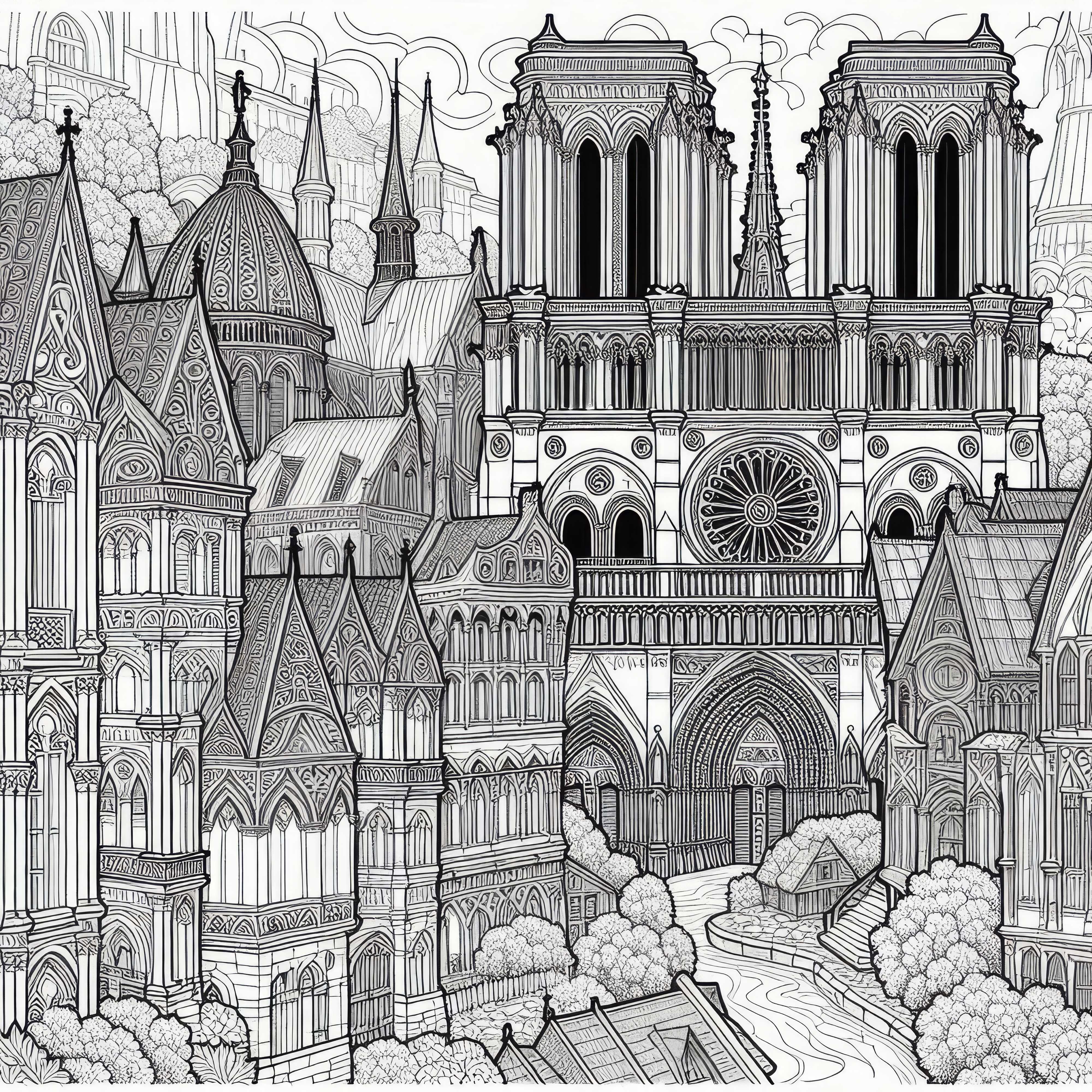 Vue architecturale de la cathédrale vieille ville coloriage pour adultes gratuit
