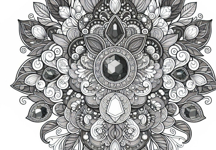 Éléments décoratifs avec des motifs de pierres précieuses – Dessin à colorier gratuit pour adultes