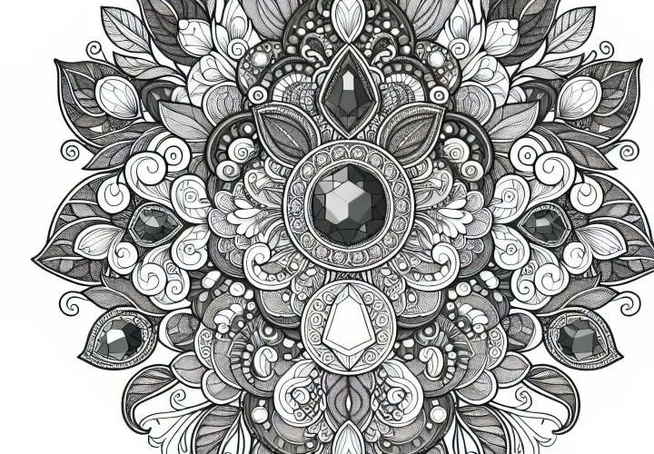 Éléments décoratifs avec des motifs de pierres précieuses – Dessin à colorier gratuit pour adultes