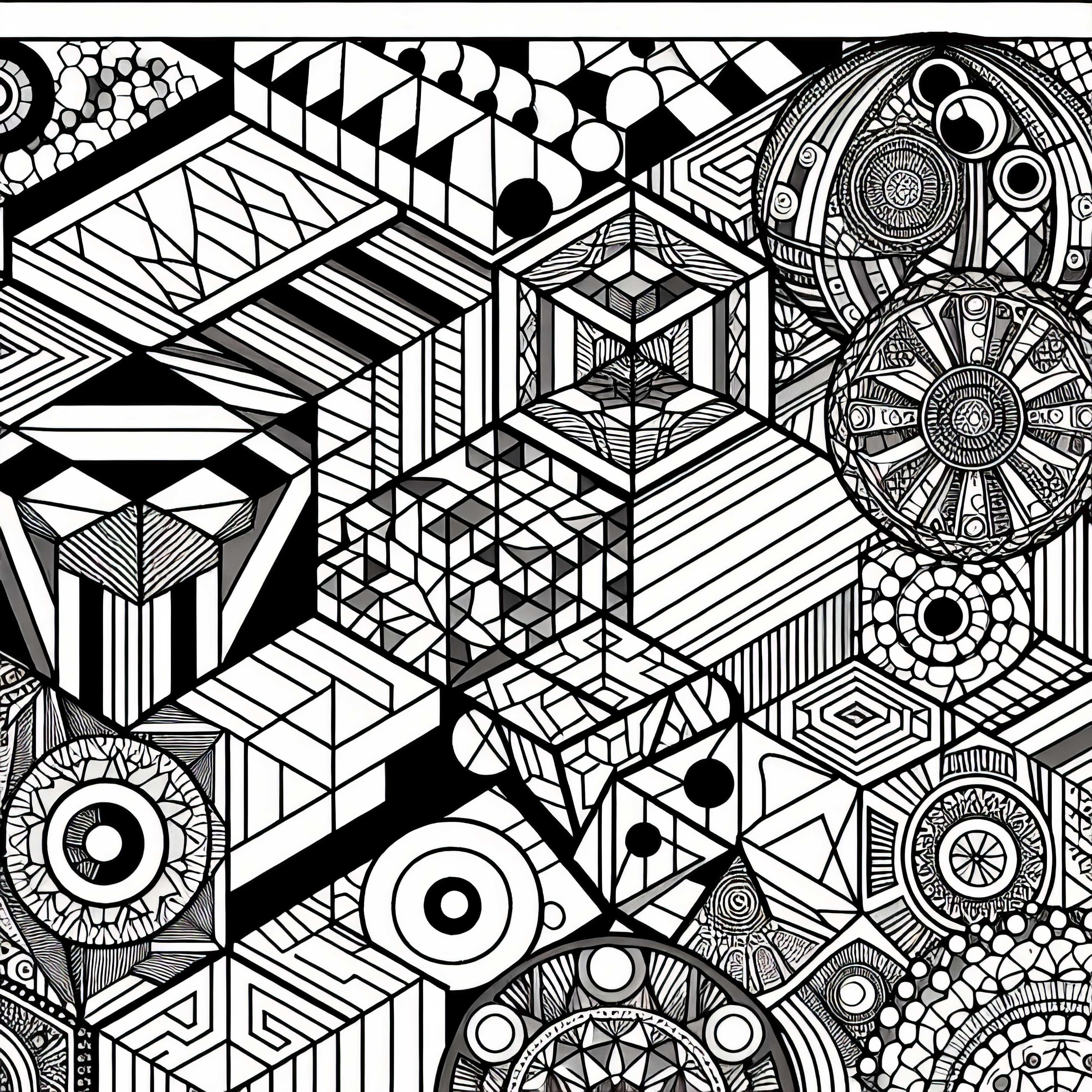Motifs géométriques avec effet 3D comme modèle de coloriage pour adultes – À télécharger gratuitement