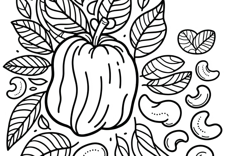 Cashew, apple and coloring template to print and color