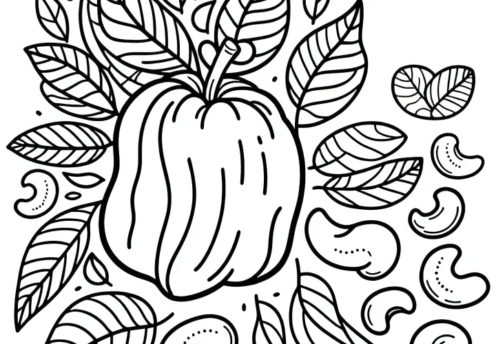 Cashew, apple and coloring template to print and color