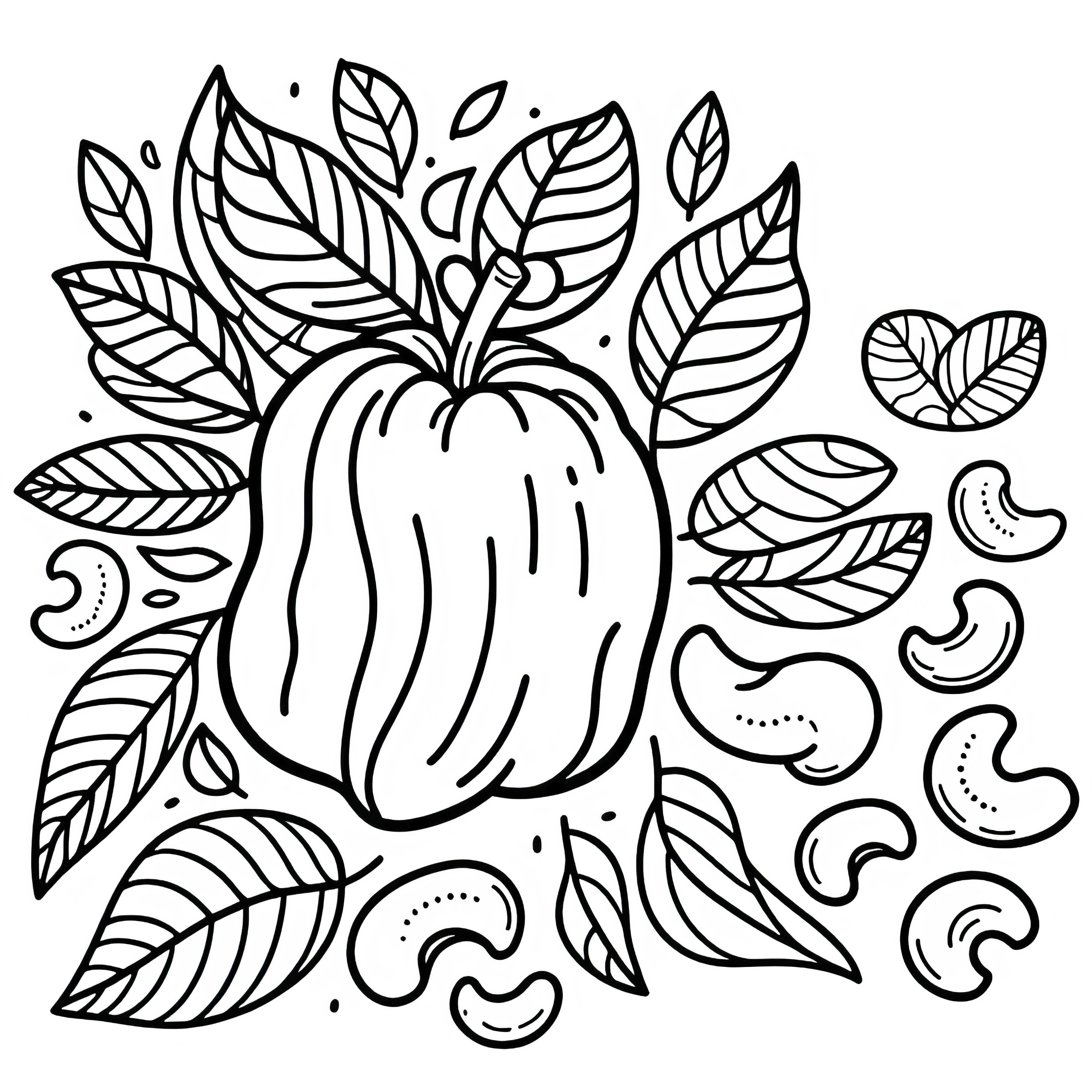 Cashew, apple, and coloring template for printing and coloring