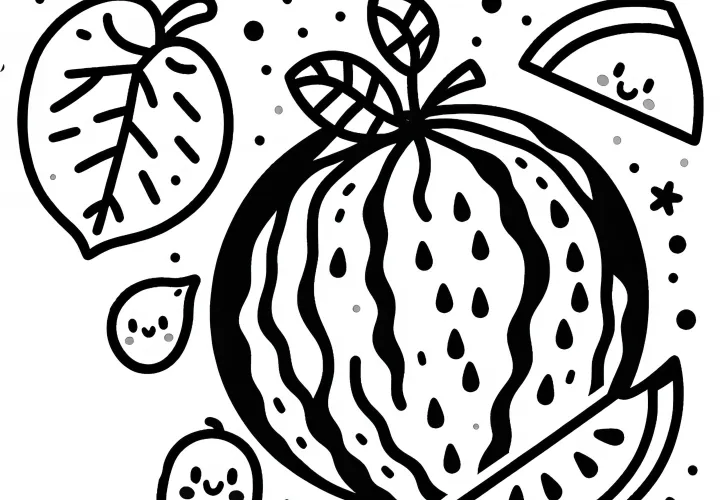 Coloring page with melon and watermelon - Simple and Free