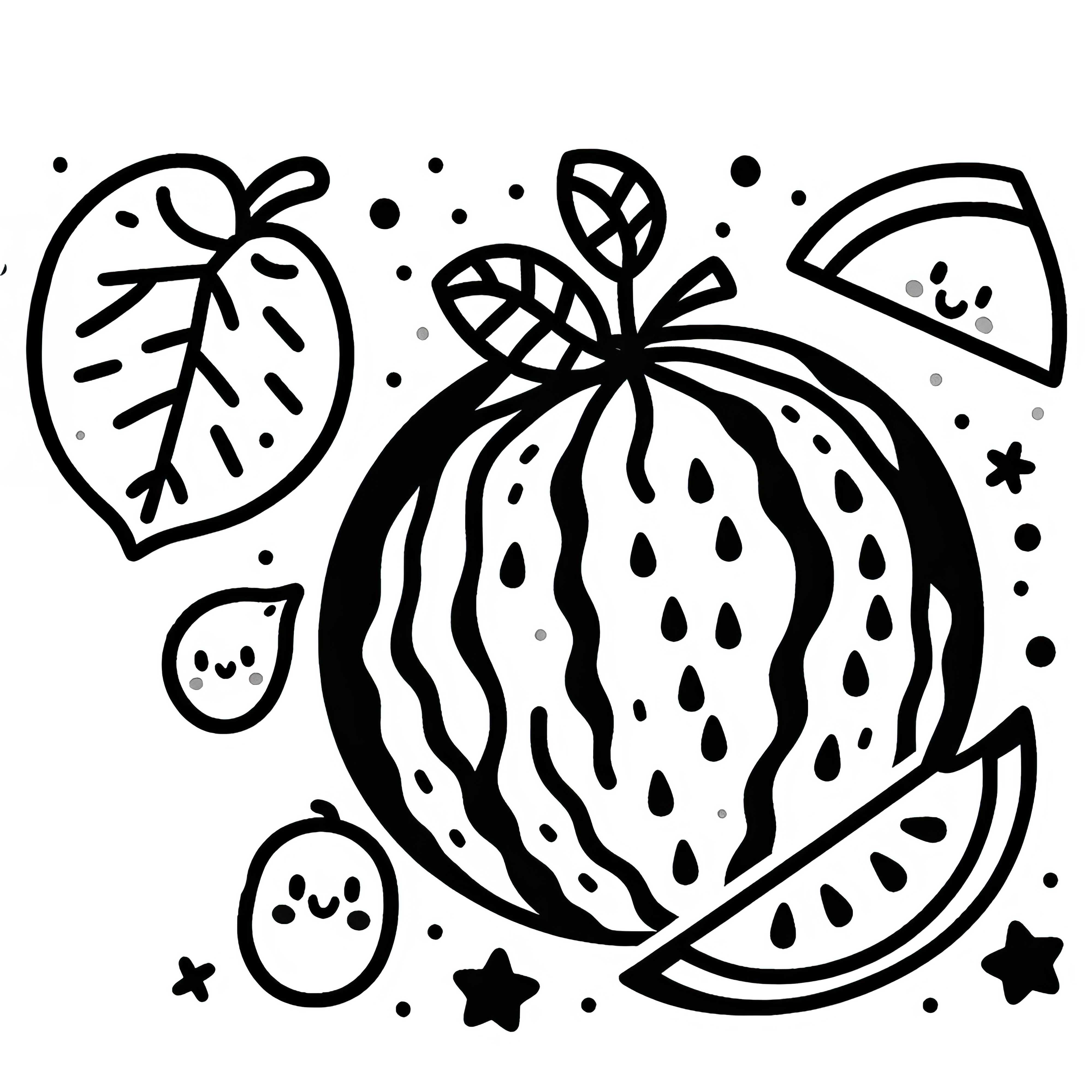Coloring page with melon and watermelon &ndash; Simple and Free