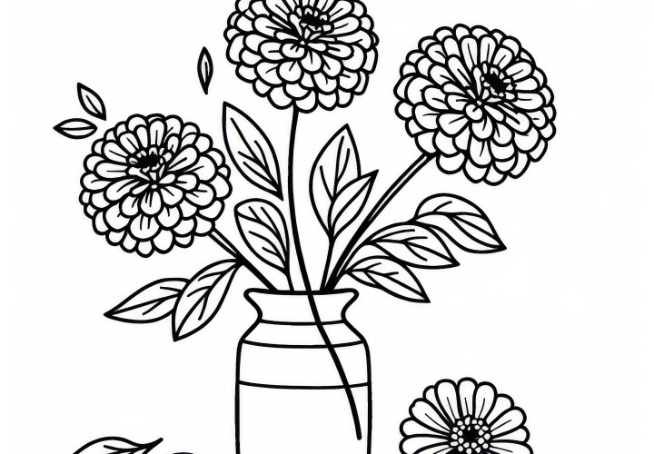 Zinnia i en vase – Malebok for sommerblomster gratis