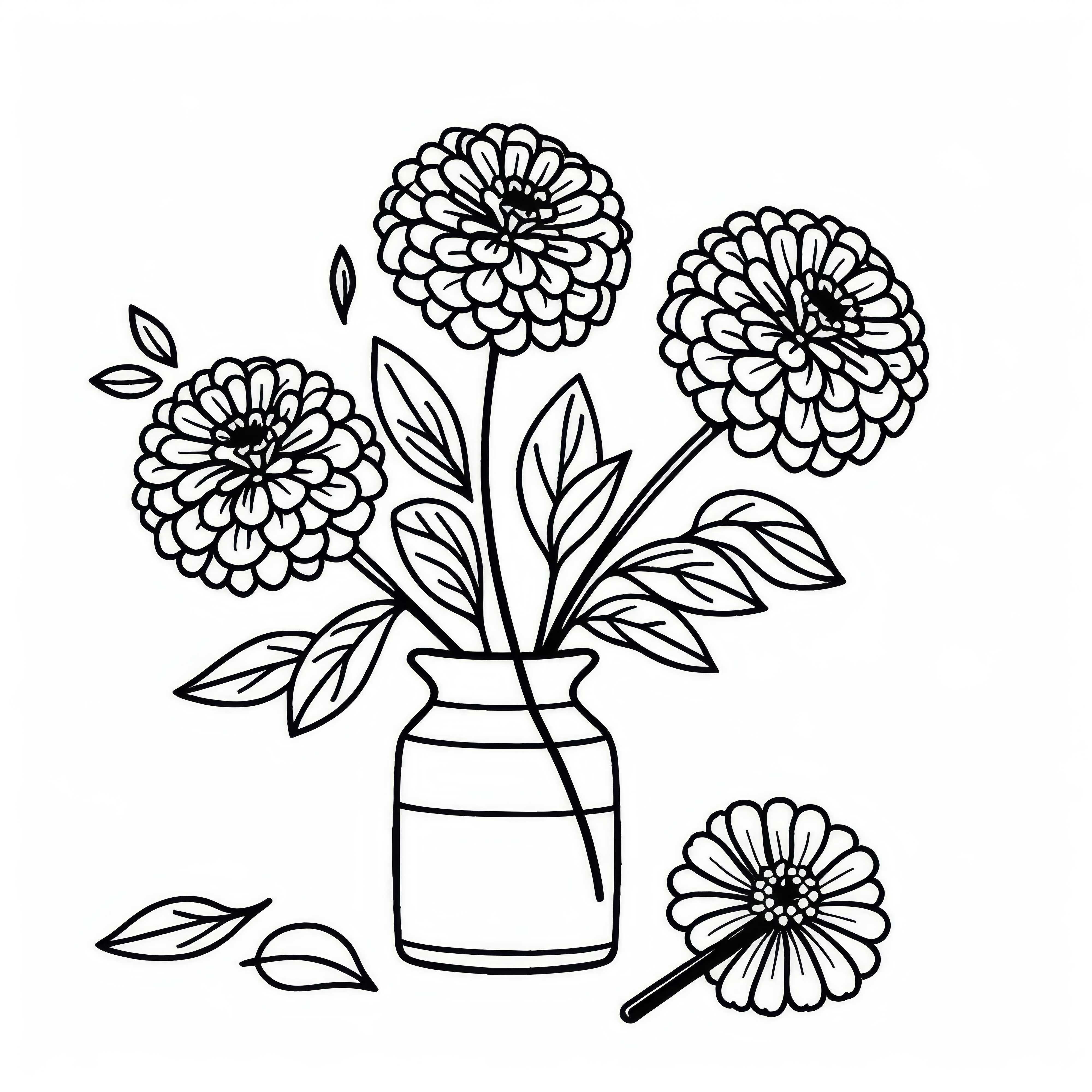 Z&iacute;nnias em um vaso - Modelo para colorir flores de ver&atilde;o gratuito