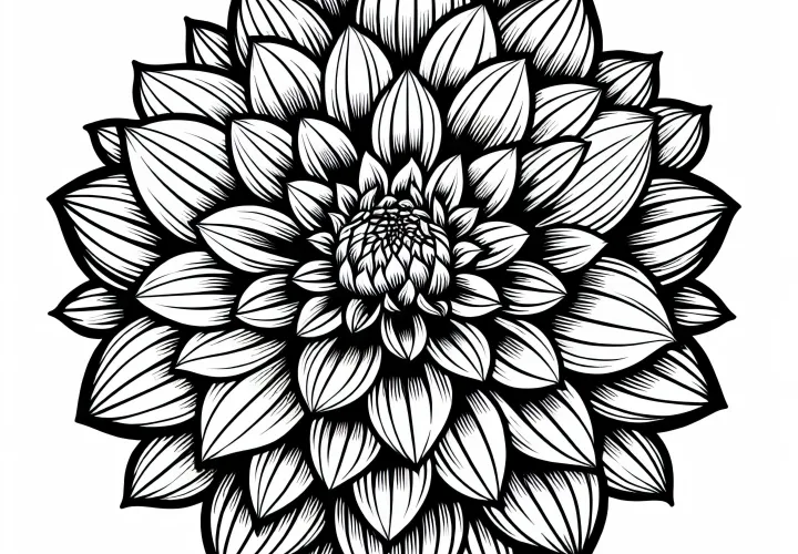 Gambar pewarnaan Dahlia yang indah untuk bunga musim panas - Gratis