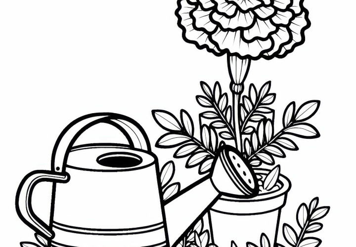 Ringblomst ved vannkanne - Malemalingsmal for en sommerblomst til gratis nedlasting