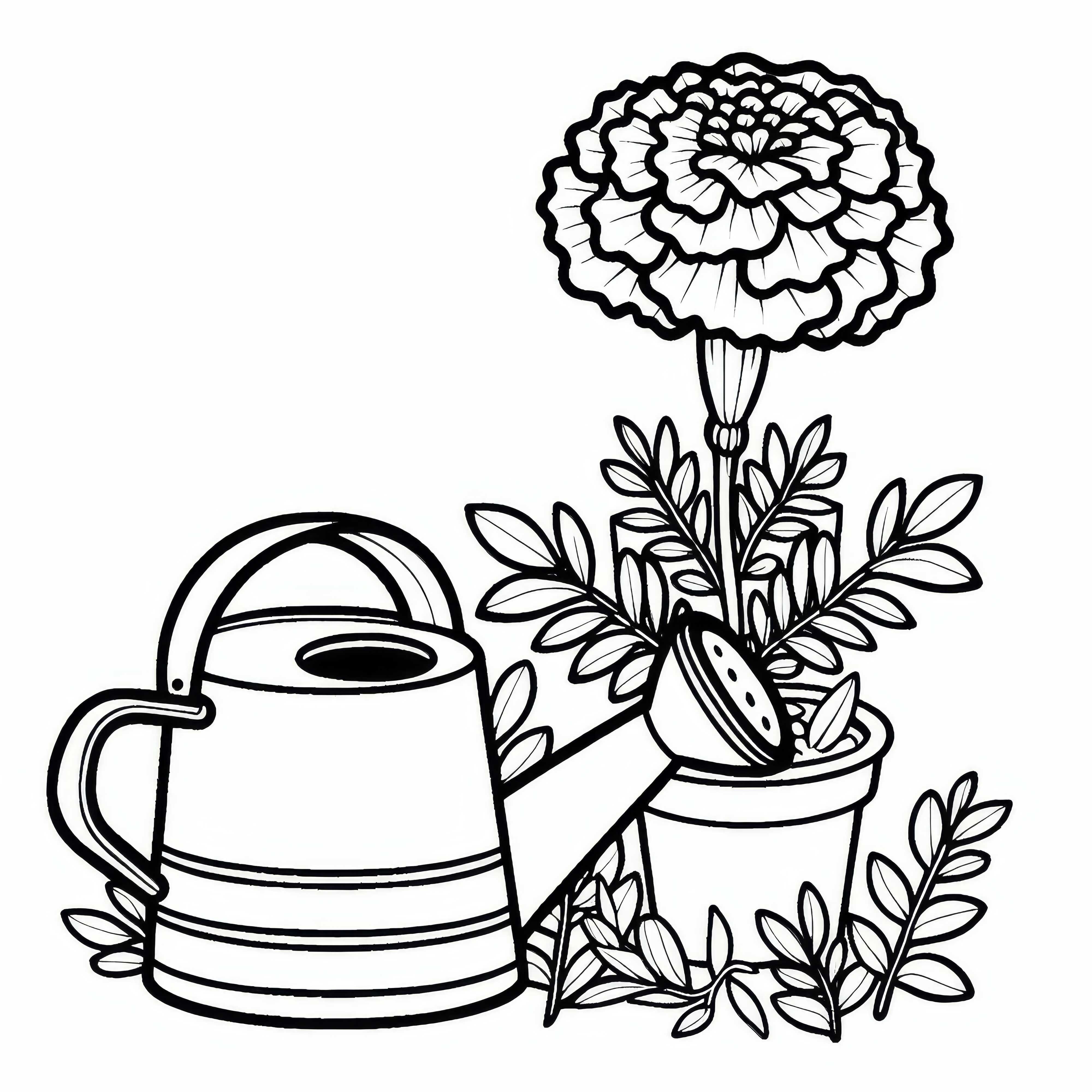 Ringblomst ved vannkannen - Fargelegging mal for en sommerblomst til gratis nedlasting