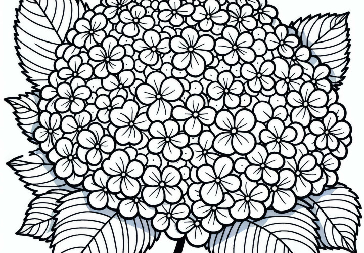 Hortensia med blomstersirkler fargeleggingsmal for sommerblomster gratis