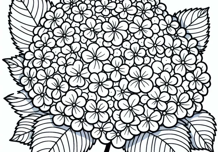 Gambar mewarnai hortensia dengan bola bunga bunga musim panas gratis