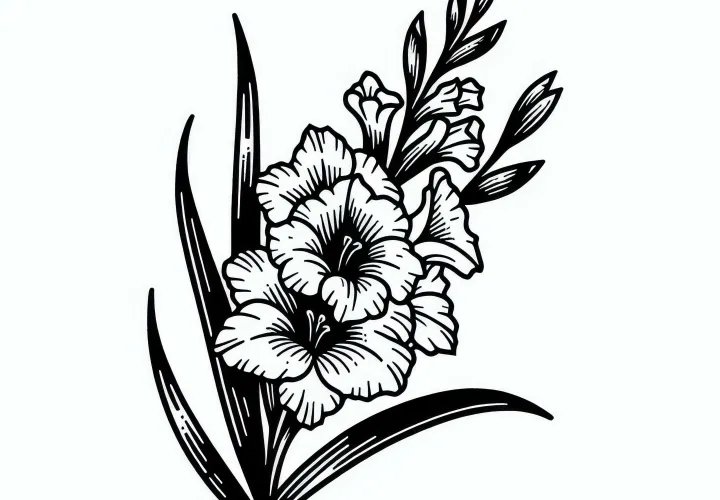 Batang gladiol dalam mekar penuh – Gambar mewarnai gratis untuk bunga musim panas