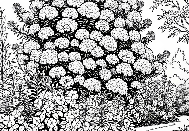 Dikter Phlox busk ved hageveien - Fargeleggingsmal for sommerblomst gratis