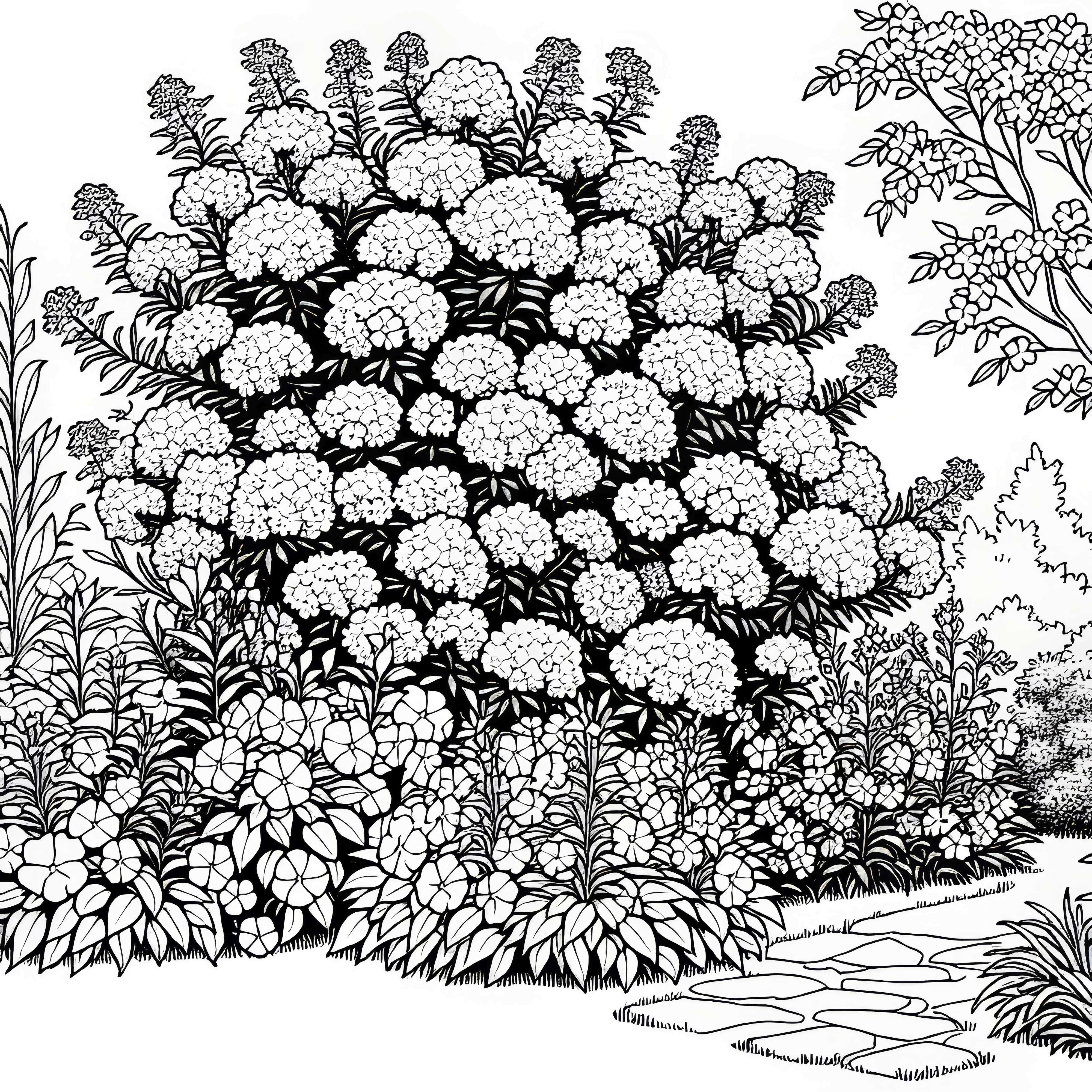 Planta de Phlox ao lado do caminho do jardim - Modelo de pintura de flor de verão grátis Flores de Phlox ao lado do caminho do jardim - Modelo para colorir de flor de verão grátis