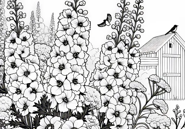 Template untuk mewarnai rittersporn bunga musim panas