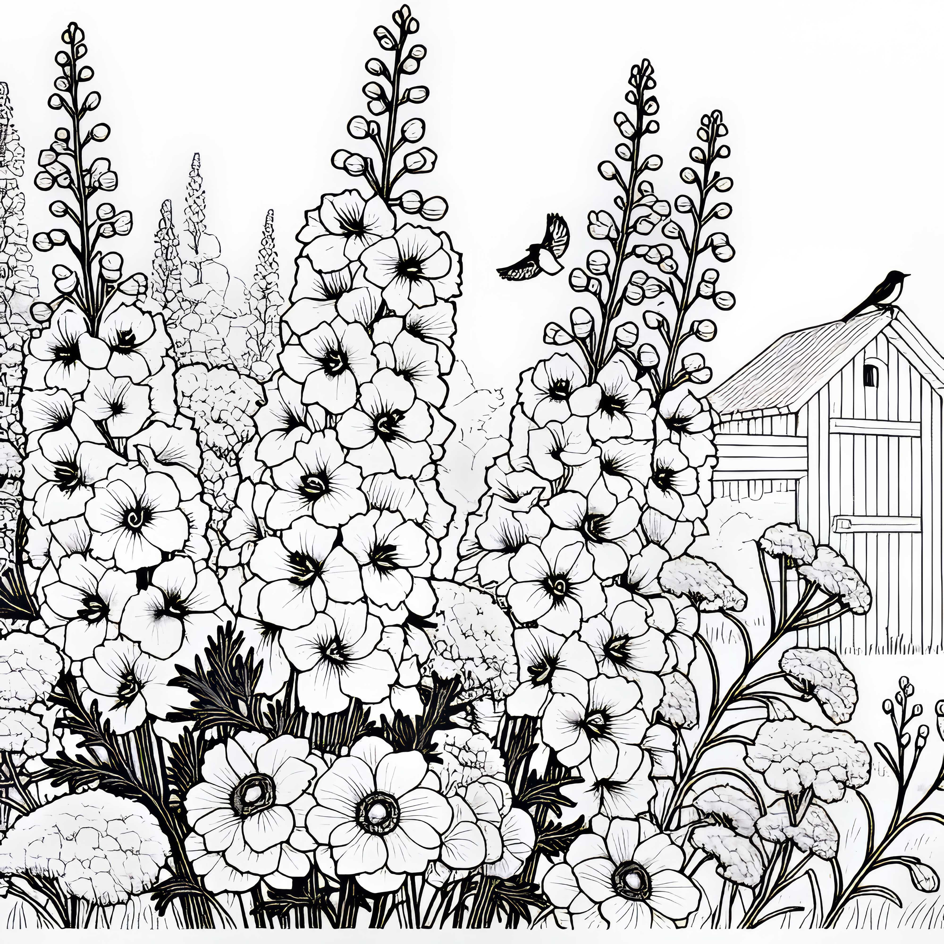 Delphinium coloring template for summer flowers to color