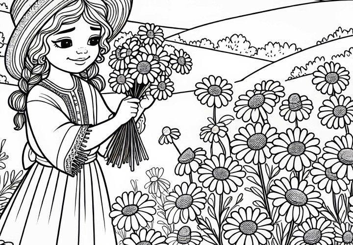 Barn plukker prestekrager på eng, - tegneserie av sommerblomst gratis