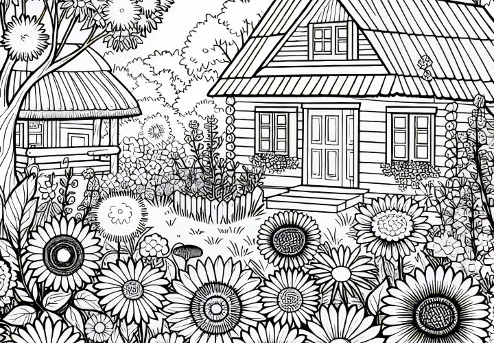 Gambar Pewarnaan Bunga Musim Panas di Taman Unduh Gratis