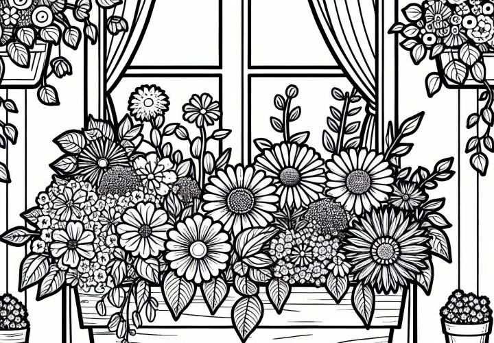 Sommerblomster i blomsterkassen ved vinduet – Malemalingsmal