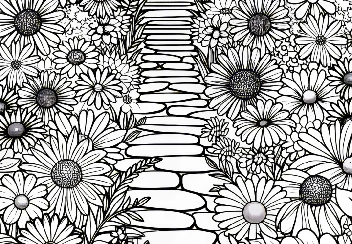 Jalur melintasi lautan bunga musim panas - Gambar untuk mewarnai gratis