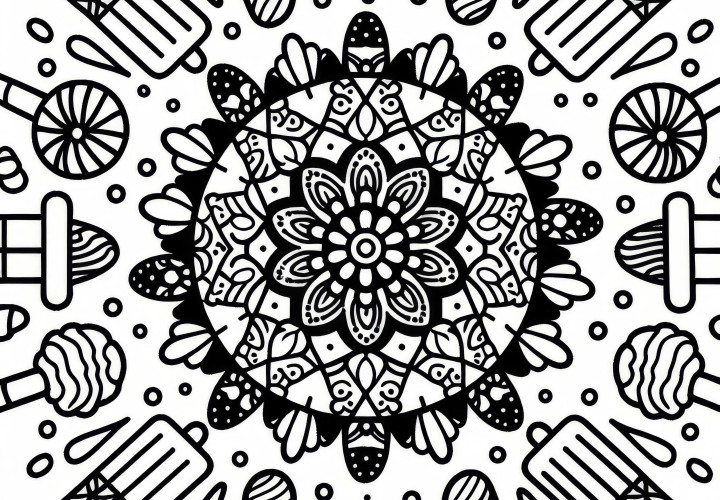 Iskrem-mandala utfyllingsbilde for sommeren Gratis