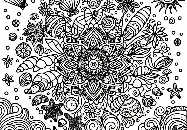 Plaža-mandala za barvanje poletja brezplačno