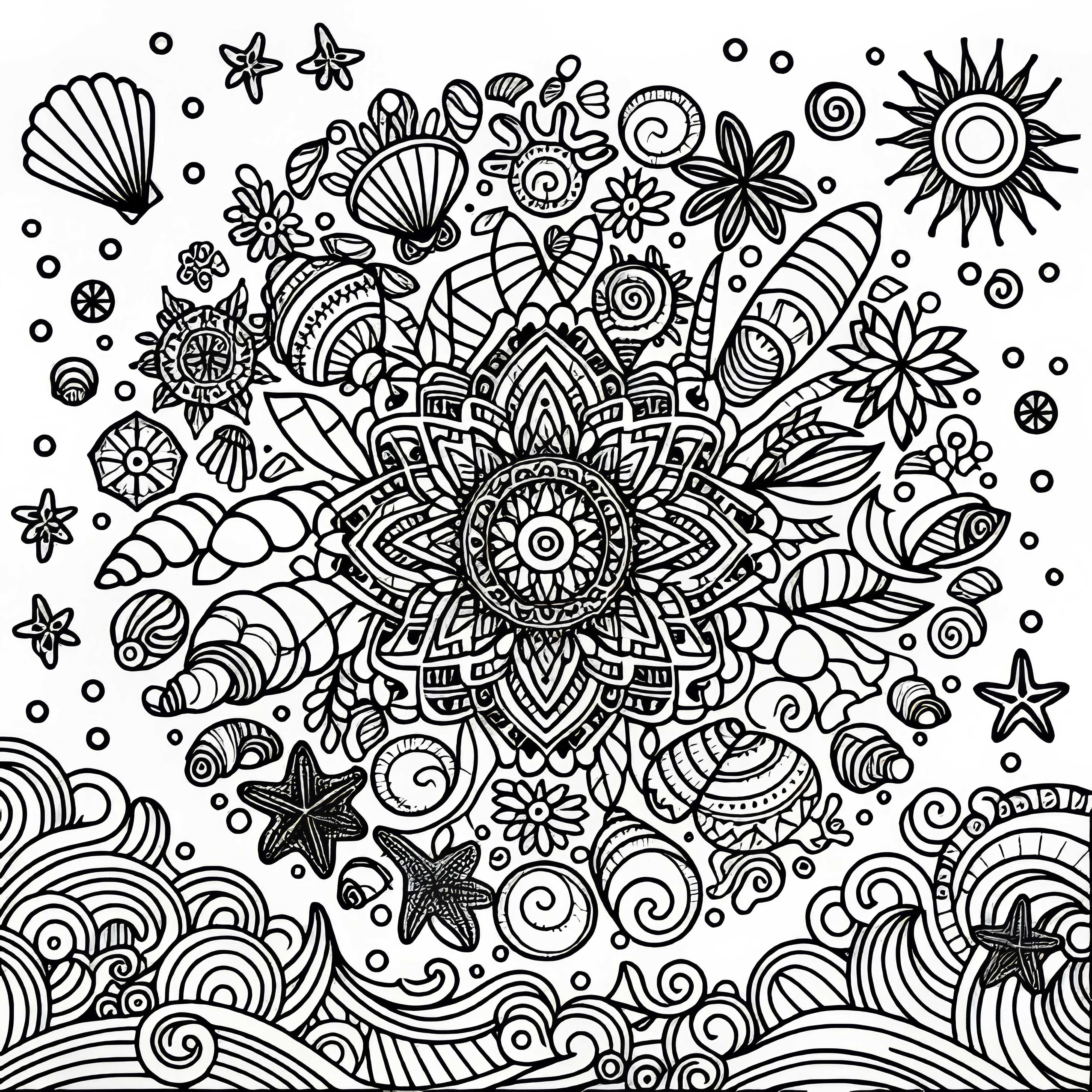 Plaža-Mandala za barvanje poletja brezplačno