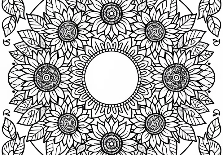 Sončnice-mandala za barvanje za poletje – Brezplačno