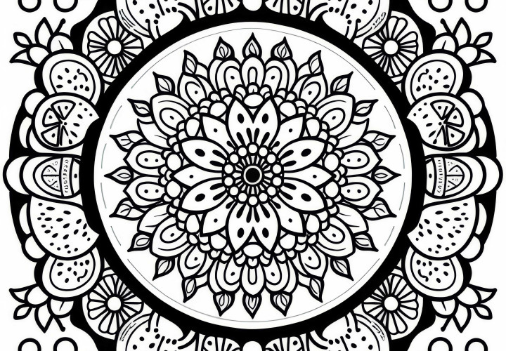 Frukt-mandala-fargeleggingsside for sommeren – Gratis å laste ned