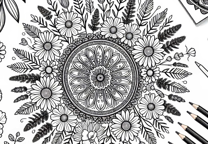 Blomster-mandala-maleark for sommeren – Gratis nedlasting