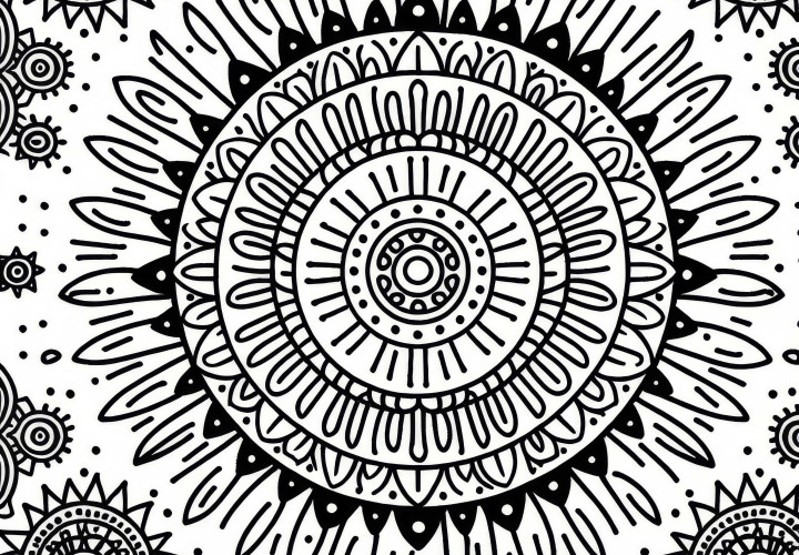 Gratis sol-mandala fargeleggingsbilde for sommeren