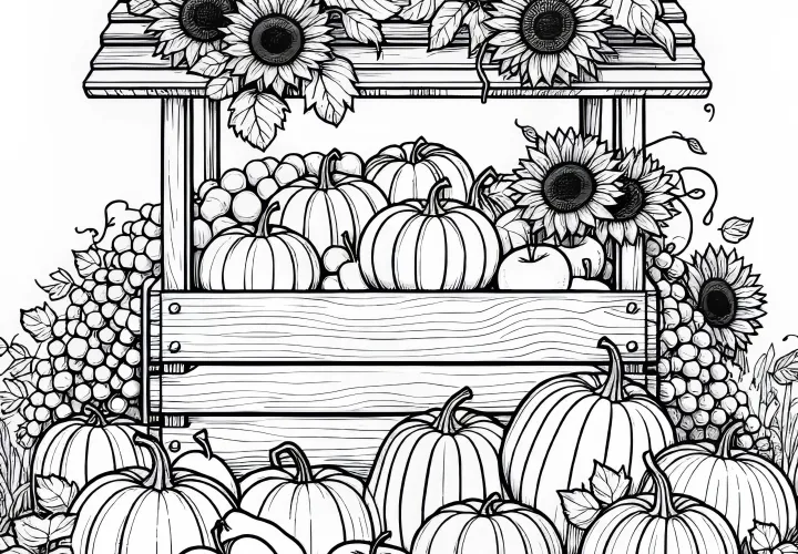 Târg cu produse agricole - Desen de colorat Recolta de toamnă Gratuit Târg cu produse agricole - Desen de colorat Recolta de toamnă Gratuit