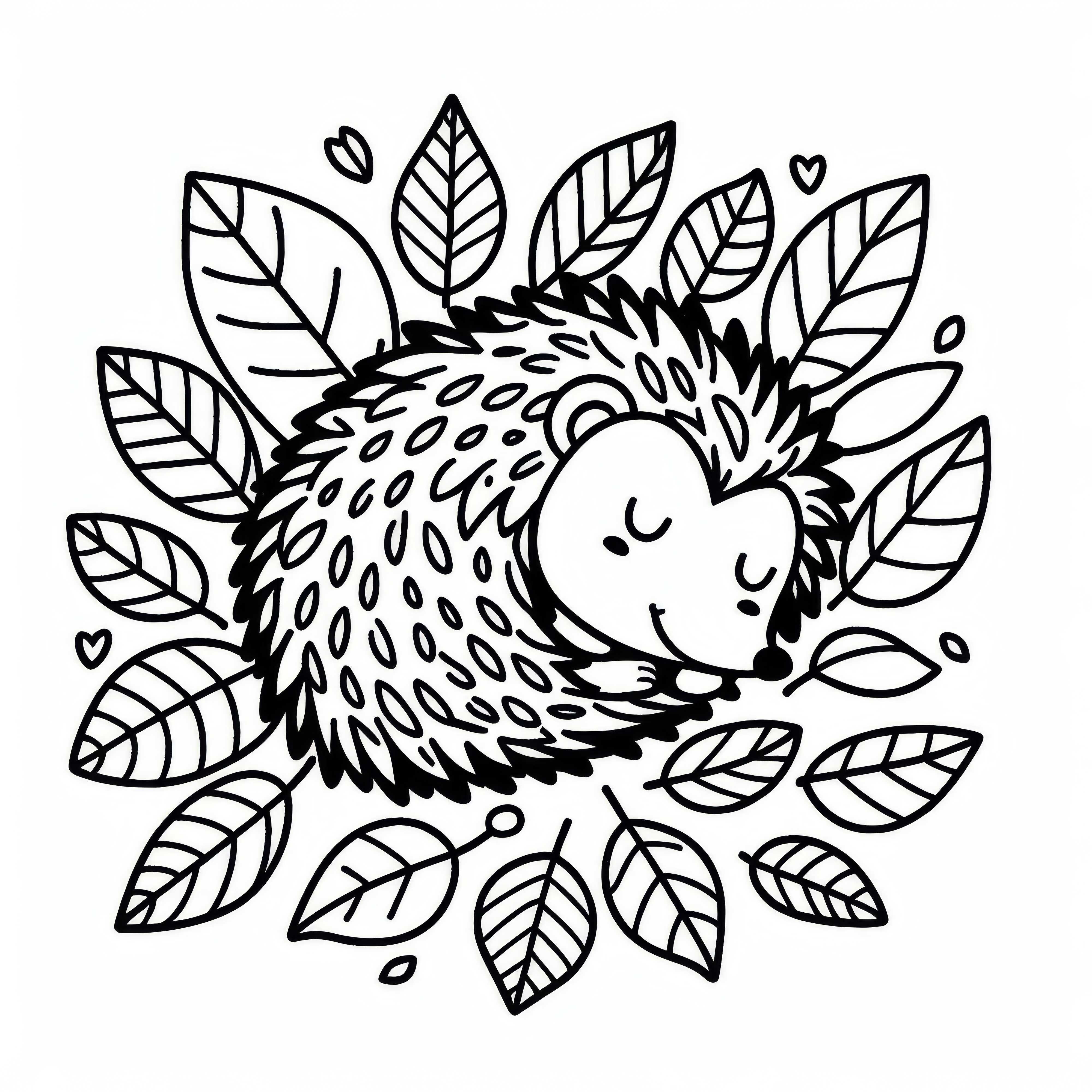 El erizo duerme enrollado en la cama de hojas - Dibujo para colorear de otoño gratis
