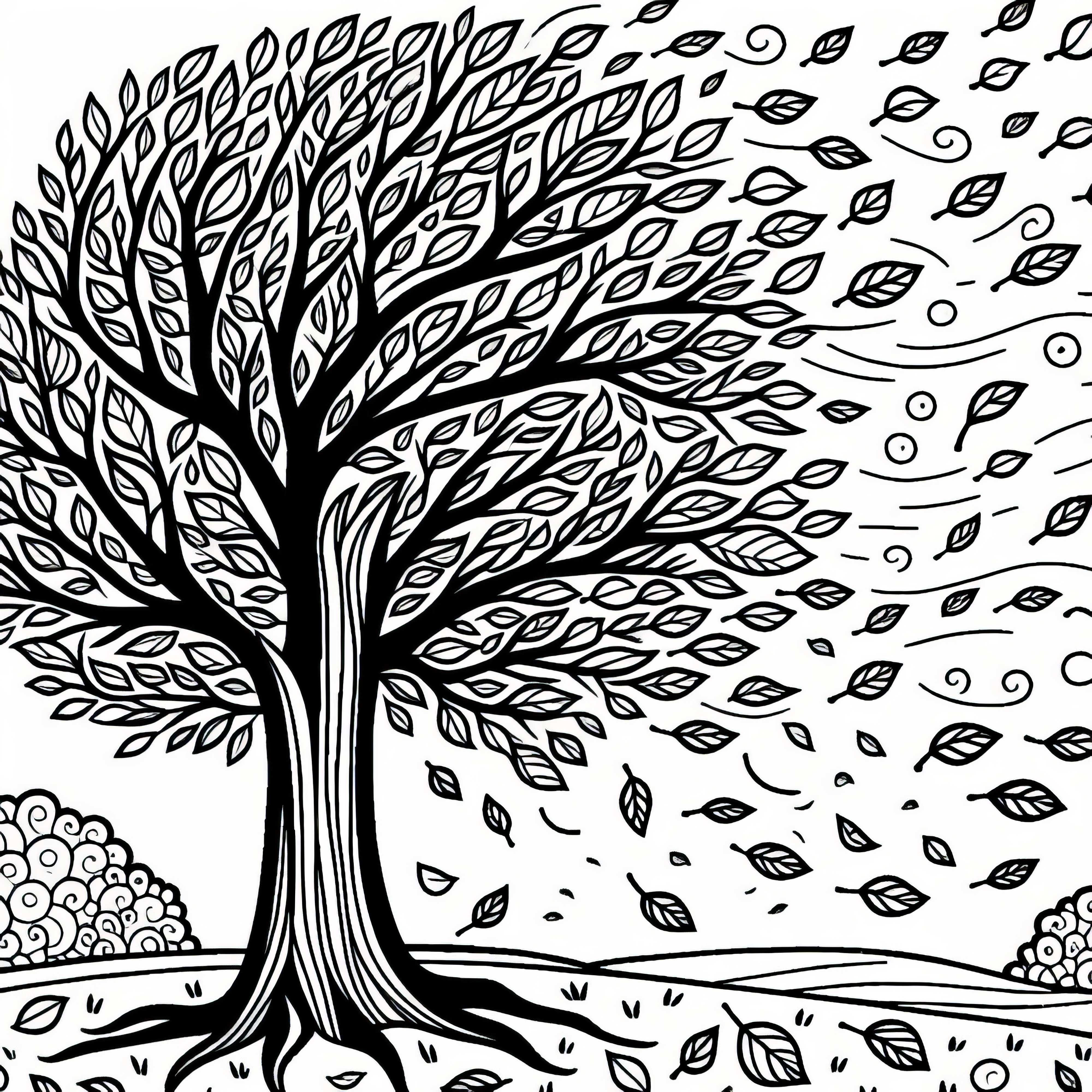 Gran árbol que pierde hojas al viento - Dibujo para colorear de otoño gratis