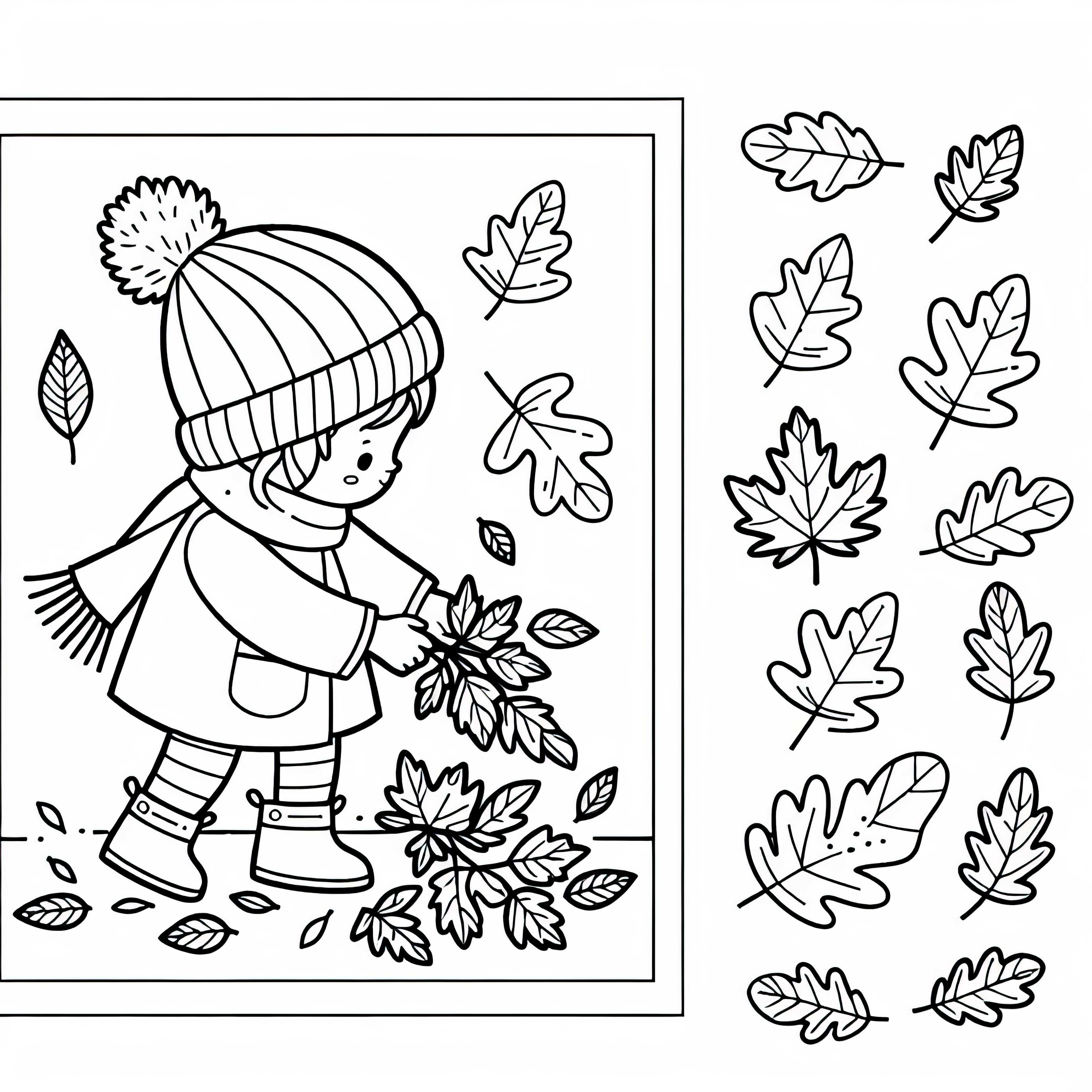 Niño recoge hojas para herbario - Plantilla de dibujo de otoño gratis