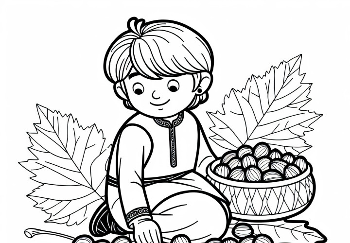 Anak laki-laki dengan gambar templat buah beech yang dikumpulkan, Musim Gugur, Gratis