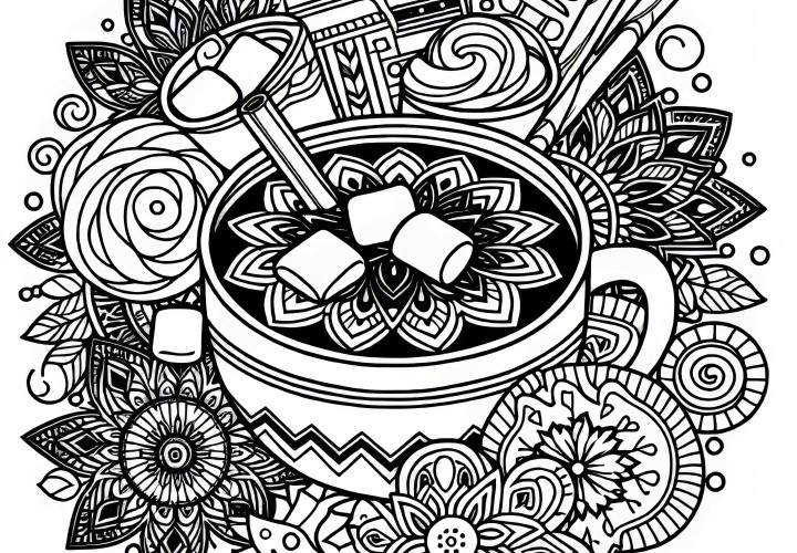 Heiße Schokolade Mandala Ausmalbild für den Winter kostenlos Heiße Schokolade Mandala Ausmalbild für den Winter kostenlos