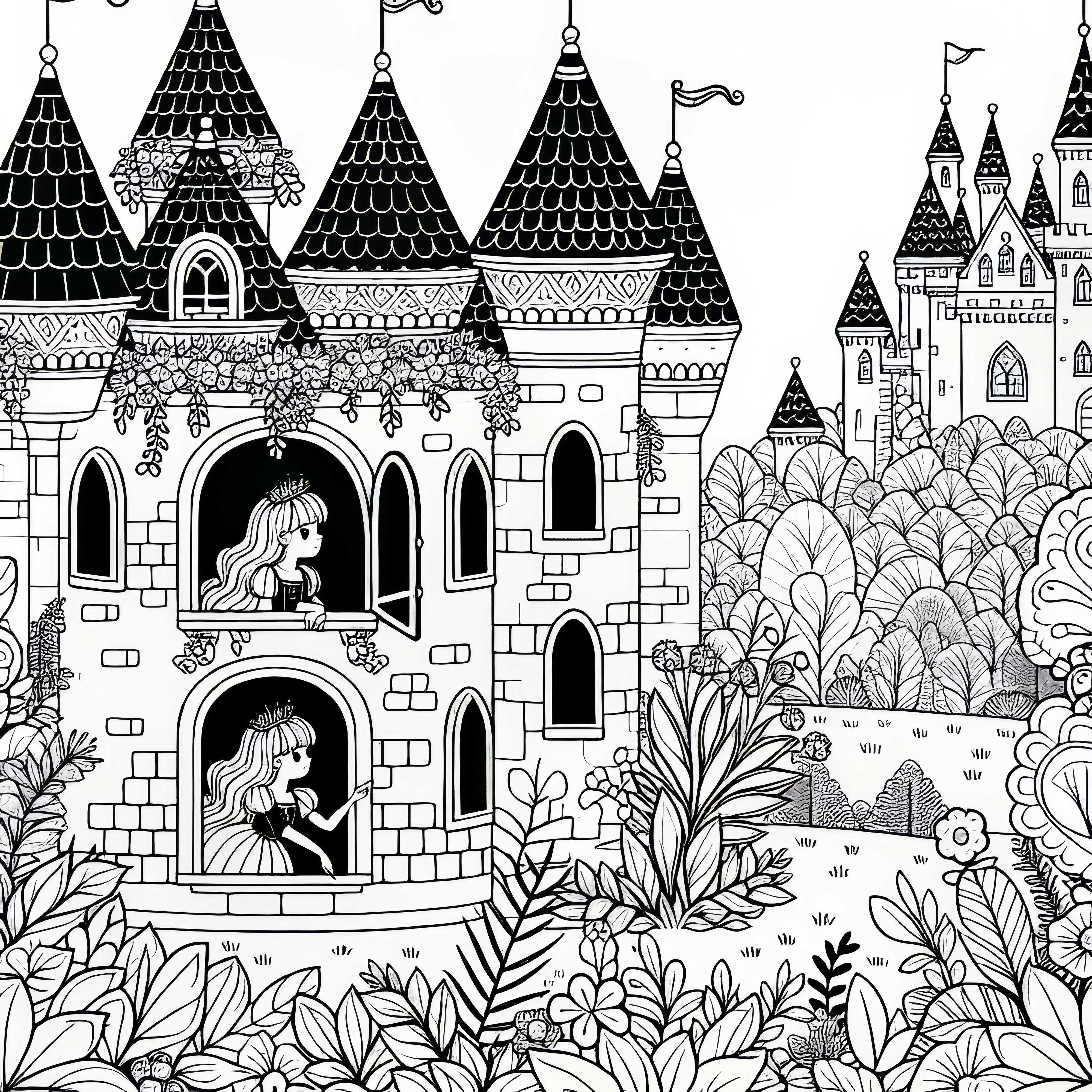 Princess looks out of the window of a fairy tale castle – Free coloring page Princess looks out of the window of a fairytale castle - Free coloring page