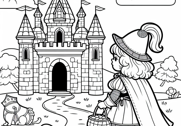 A princess on her way to the fairytale castle – coloring page for the color game