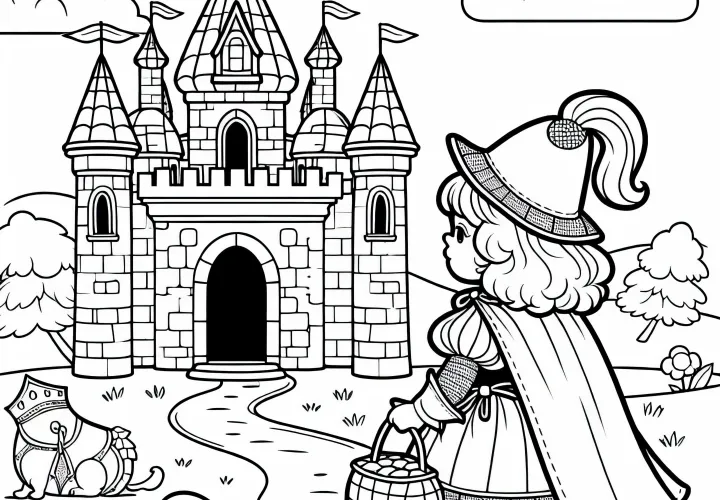 A princess on her way to the fairytale castle – coloring page for the color game