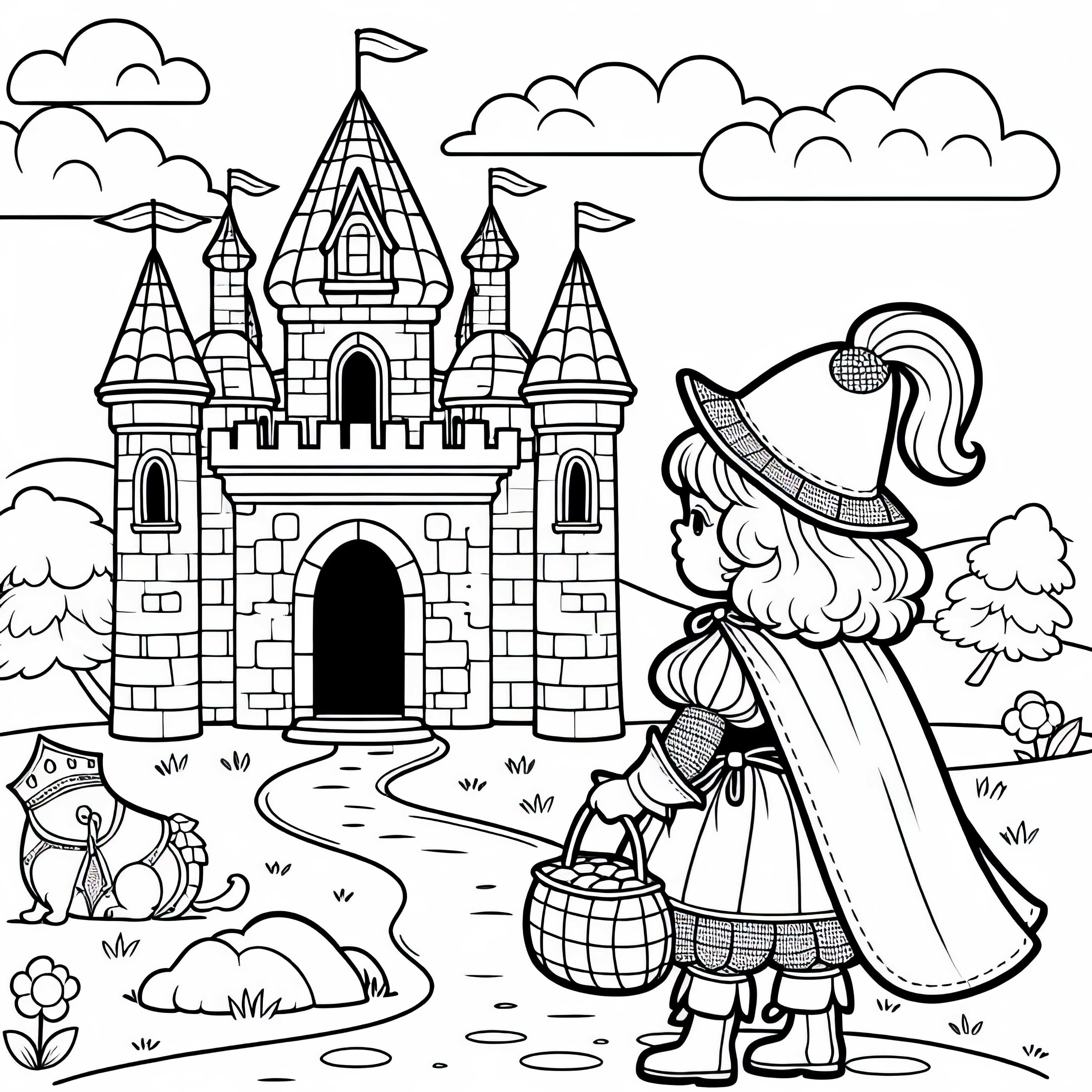 A princess on her way to the fairy tale castle - coloring page for the play of colors A princess on the way to the fairytale castle - coloring picture for the play of colors