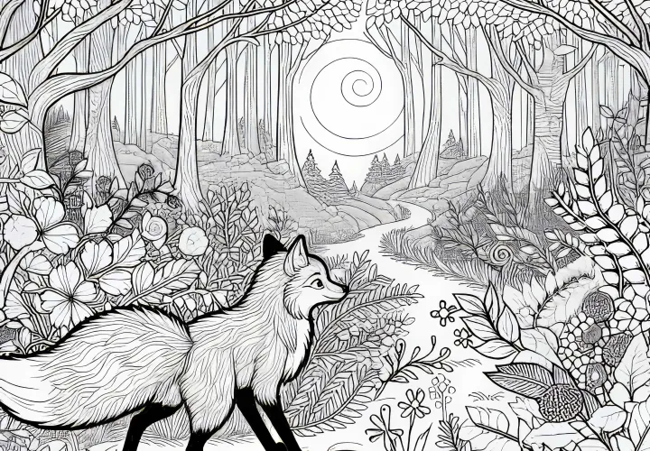 Fox in the enchanted fairy tale forest – Free coloring page