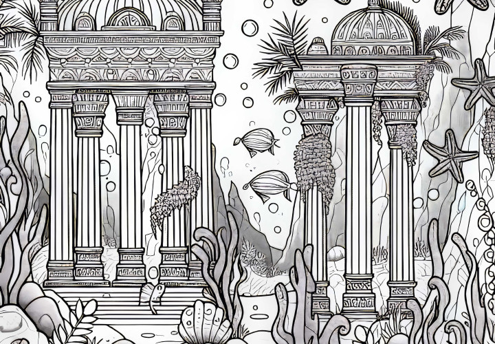 Undervannsby med sunket tempel – Maleblanke gratis