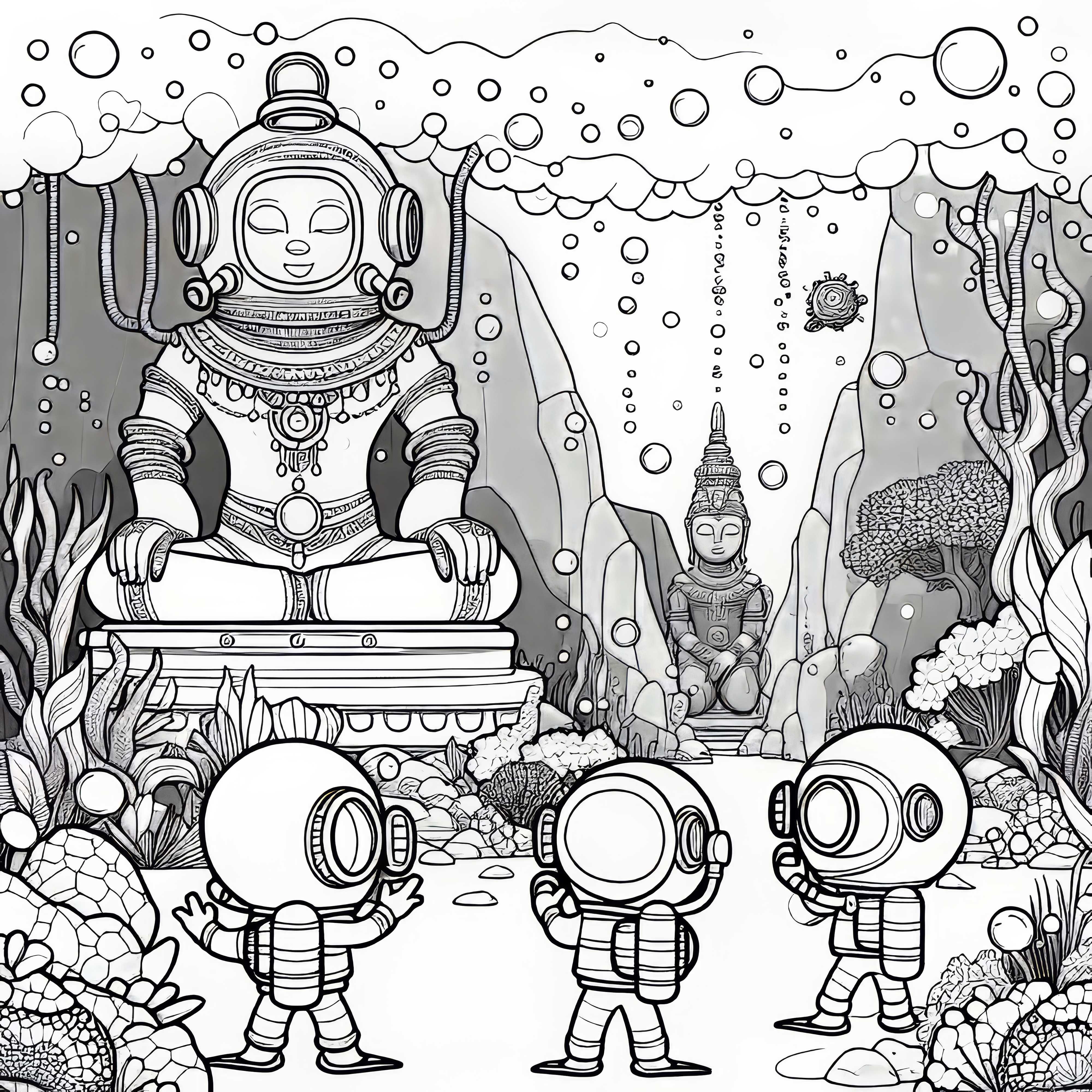 Undervannsby: Barn beundrer en statue &ndash; Fargeleggingsmal gratis