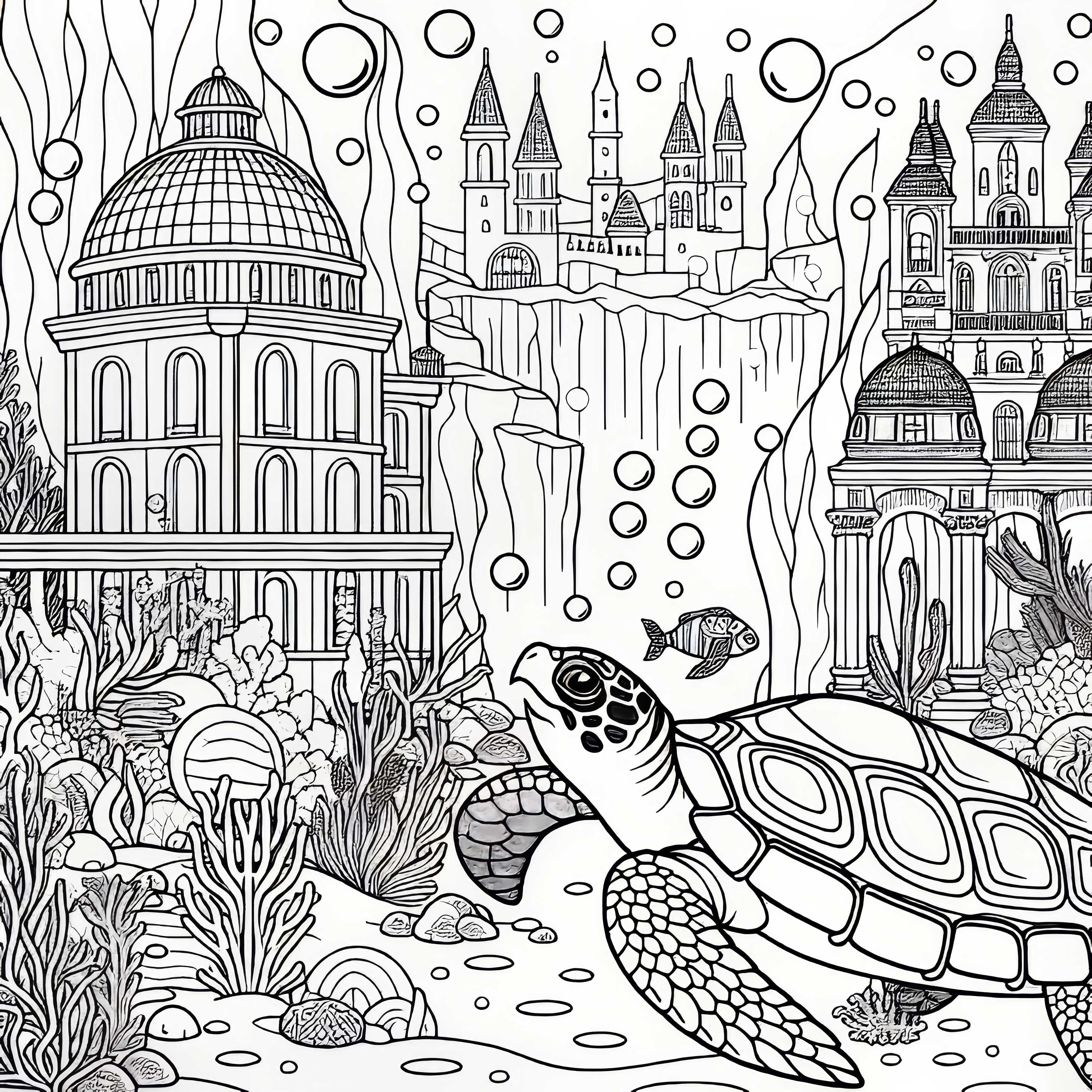 Undervannby med skilpadde fargelegging gratis