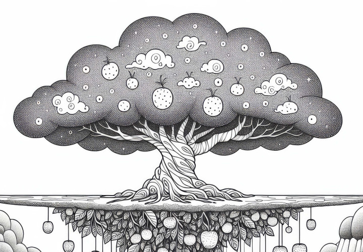 Svevende øy med tre – Gratis fargeleggingsbilde for nedlasting