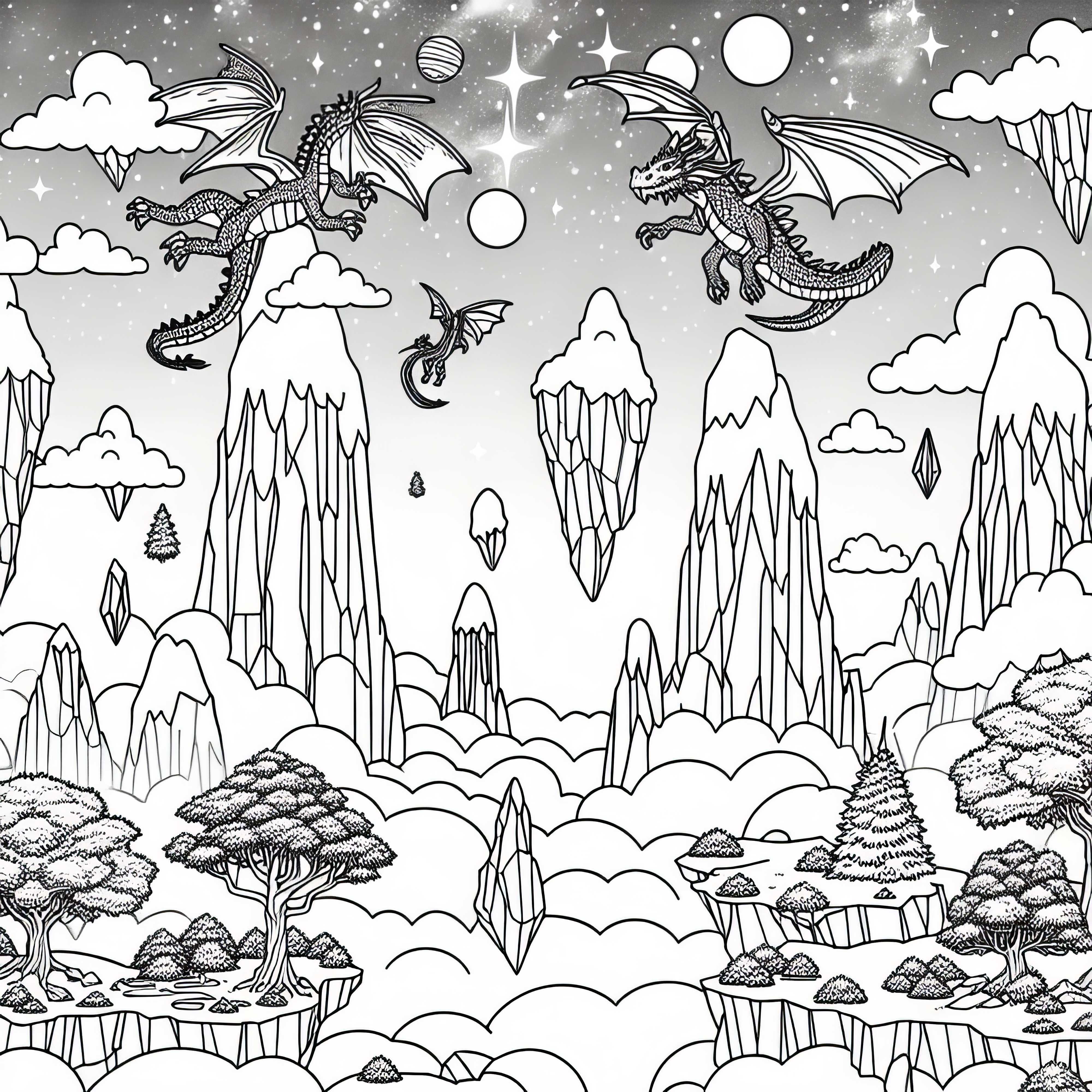 Drag&otilde;es circulam entre montanhas voadoras &ndash; Desenho para colorir gr&aacute;tis